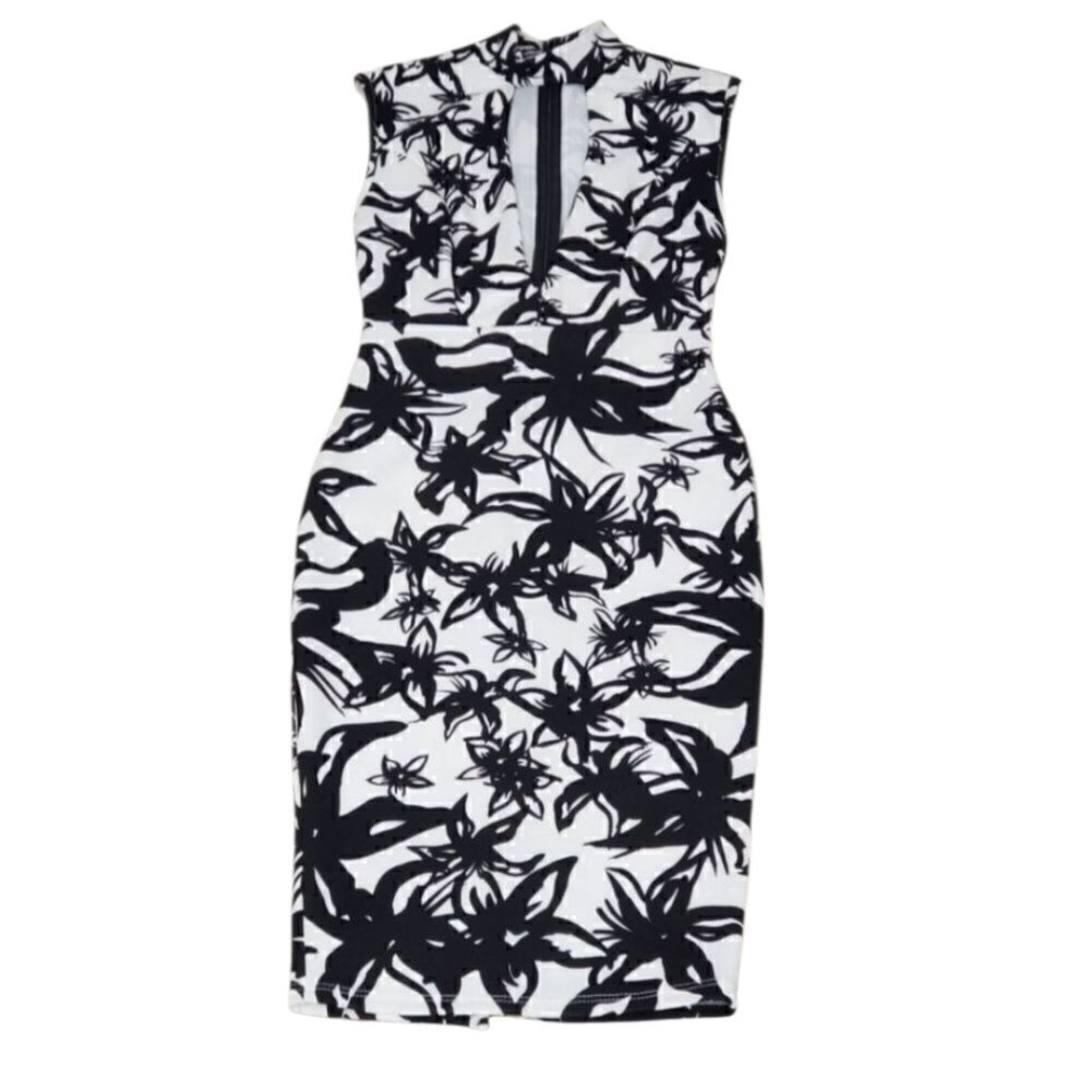 PRIVY Women's Midi Dress‎ Size Small Deep V NeckColor  Black- White
